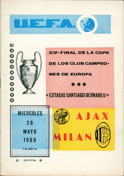 Offizielles Programm Endspiel Europapokal der Landesmeister 1969 am 28.05.1969 in Madrid Ajax Amsterdam v AC Mailand (1:4).