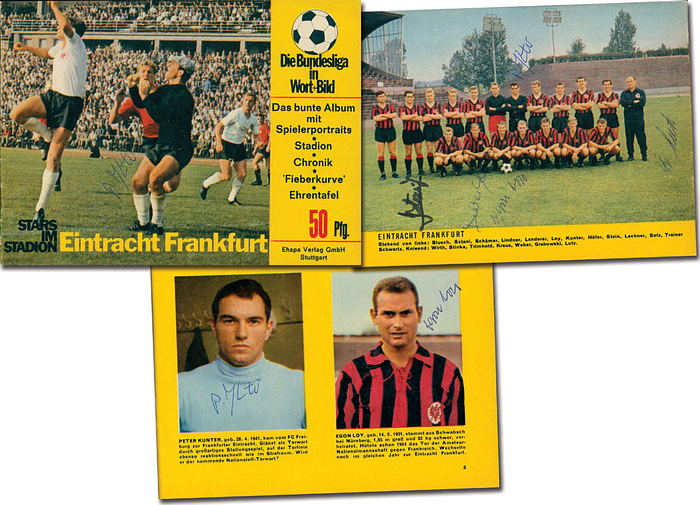 Stars im Stadion. Eintracht Frankfurt. Das bunte Album mit Spielerportraits. Stadion. Chronik. „Fieberkurve“. Ehrentafel. Mit 11 original Signaturen der Spieler.