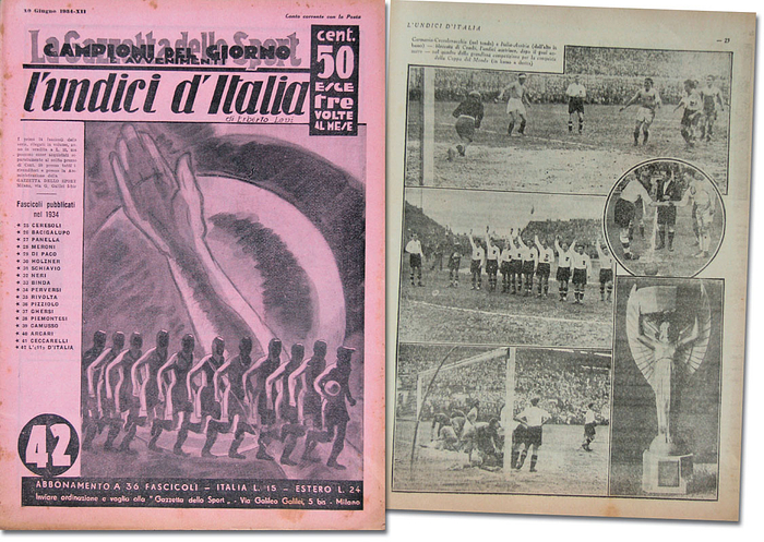 L´undici d´Italia. Souvenirprogramm für das Finale der Fußball-Weltmeisterschaft 1934.