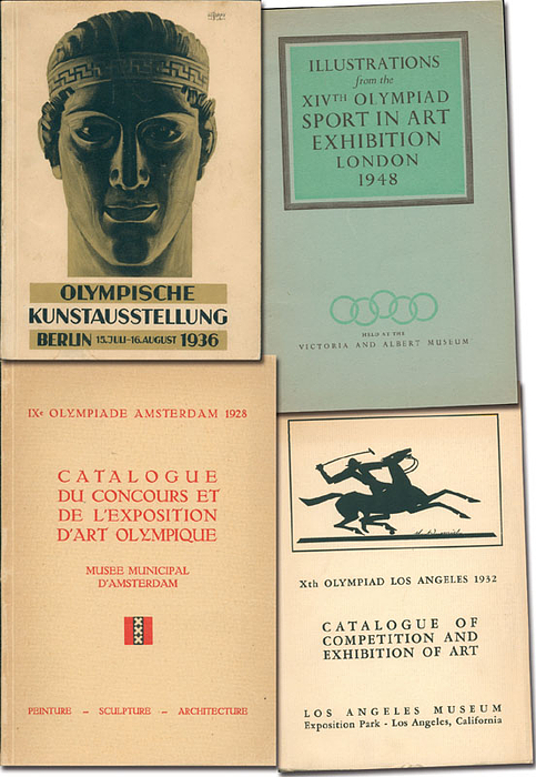 Vier offizielle Kataloge der Olympischen Kunstwettbewerbe von den Olympischen Spielen 1928  bis 1948.