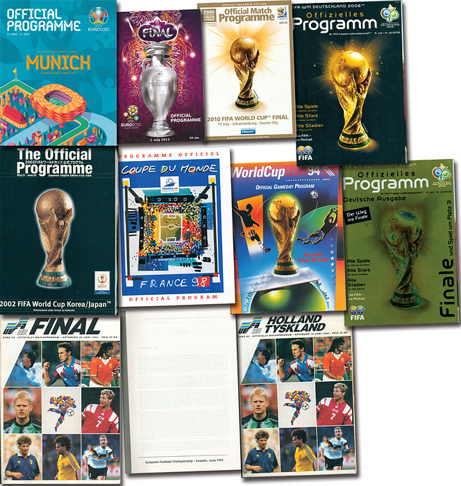 Sammlung von 11 Programmen von den Fußball - Weltmeisterschaften und - Europameisterschaften 1992 - 2020.