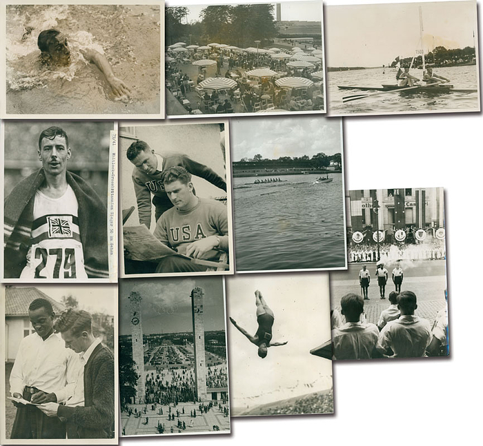 10 Pressefotos von Olympischen Spielen 1936 in Berlin, je ca. 19x12,5 cm.