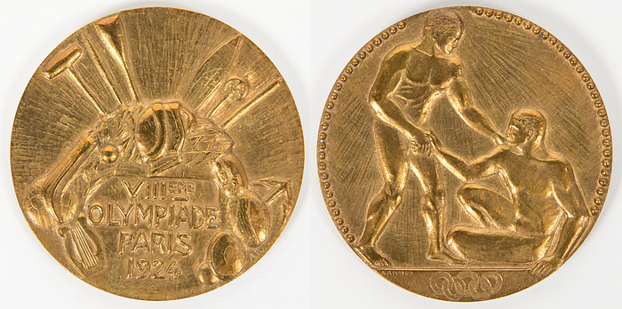 Bronzemedaille der VIII. Olympischen Spiele 1924 von Paris für einen 3.Platz. 5,5 cm. Bronze.