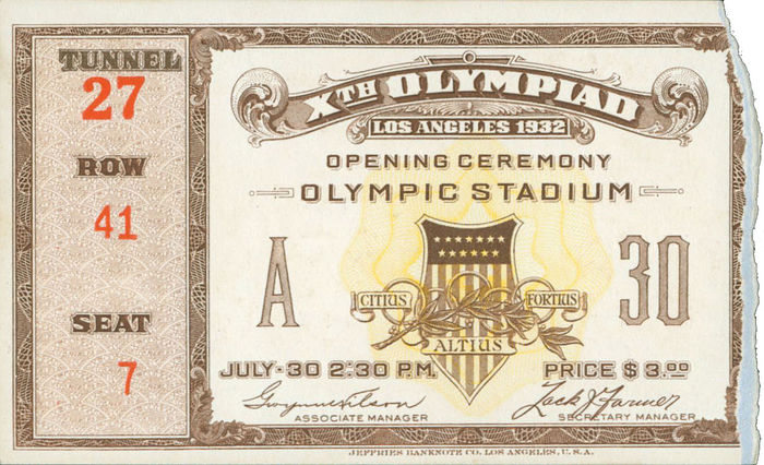 Xth Olympiad Los Angeles 1932. Opening Ceremony, July 30th. 11x6,5cm.