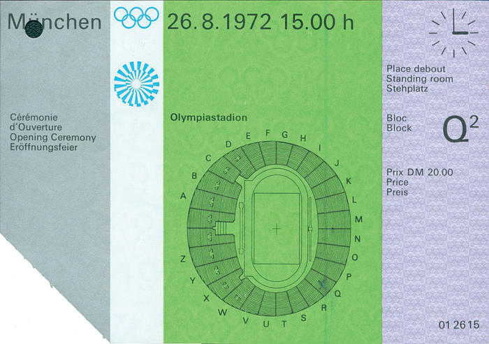 Opening Ceremony. Eröffnungsfeier. Olympische Spiele München 26.8.1972 15.00 h. 15x10,5 cm.