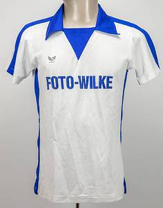Blau-weißes Erima Trikot mit der Rückennummer "14" mit der Werbeaufschrift "Foto - Wilke". Verein unbekannt. Ca. 1978. Status:ACA. - Bild 2