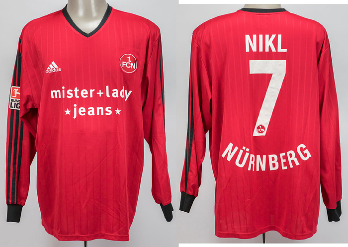 Original match worn Spielertrikot vom 1. FC Nürnberg mit der Nummer 7. Getragen von Marek Nikl am 21.11.2004 im Bundesliga-Spiel gegen den Hannover 96. Nürnberg - Hannover 1:1. Nikl ist 5-facher Nationalspieler von Tschechien. Status:AAB.