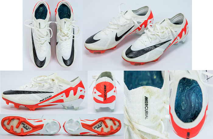 Original match worn Spielerschuhe der Marke Nike aus der Bundesliga Saison 2024/2025. Getragen von Joshua Kimmich in einem Spiel der Fußball Bundesliga für den FC Bayern München in der Saison 2024/2025. Mit original orthopädischen Einlagen!! Status:ABB.