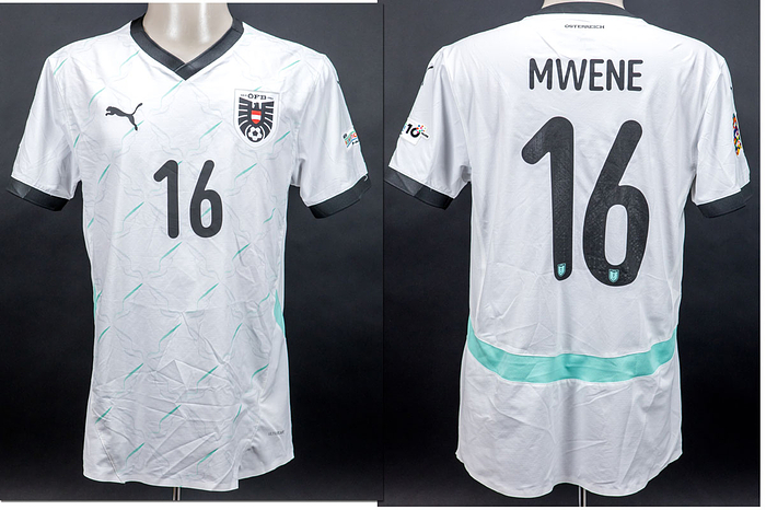 Original match worn Spielertrikot von Österreich mit der Rückennummer 16. Getragen von Phillipp Mwende am 23.03.2025 im Relegatiobsspiel zur UEFA Nations League gegen Serbien. Serbien - Österreich 2:0. Trauner ist 16-fachder Nationalspieler von Österreich. Status:AAB.