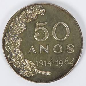 Erinnerungsmedaille des brailianischen Fußballverbandes an sein 50jähriges Jubiläum 1964 "50 anos 1914 - 1964". Silber, vergoldet (gepunzt,1000er Silber, 55 Gramm), 5cm. - Bild 2