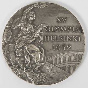 Siegermedaille für den 2.Platz bei den Olympischen Sommerspielen Helsinki 1952. Silber (70 Gramm), 5,2 cm im Originaletui. - Bild 3