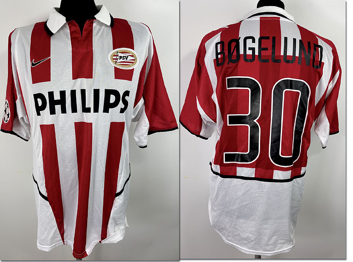 Original match worn PSV Eindhoven Spielertrikot mit der Nummer 30 von Kasper Bögelund .Getragen in einem Championsleague-Spiel in der Saison 2003/2004. Status:ABB.