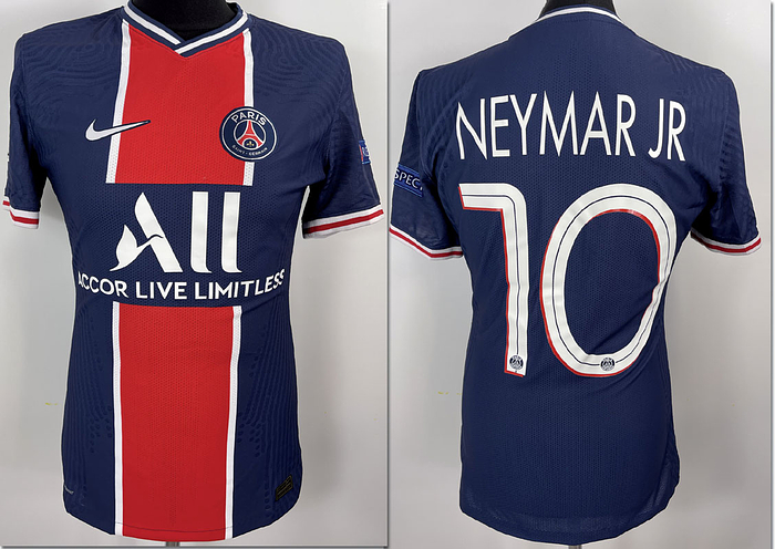 Original match worn Paris Saint-Germain Spielertrikot mit der Nummer 10 von Neymar. Getragen in einem Championsleague-Spiel in der Saison 2020/2021. Status:ABC.