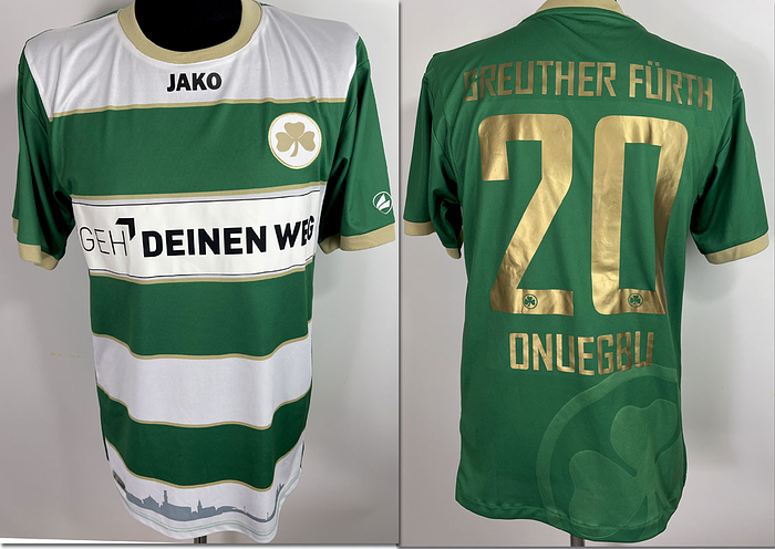 Original match issued Greuther Fürth Spielertrikot mit der Nummer 20 von Kingsley Onuegbu.Vorbereitet für das  Bundesligaspiel gegen Schalke am 15.09.2012, Status:ABC.