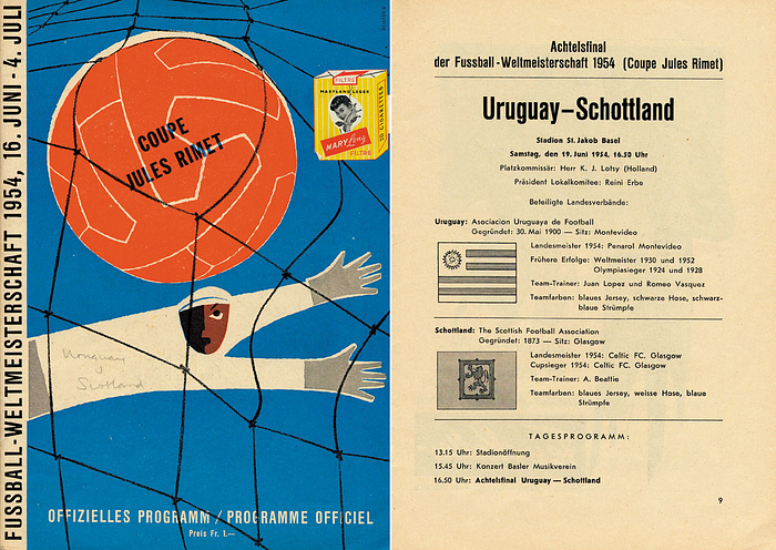 Fussball-Weltmeisterschaft 1954, 19.Juni 1954. Spiel Gruppe 3:  Uruguay - Schottland in Basel.