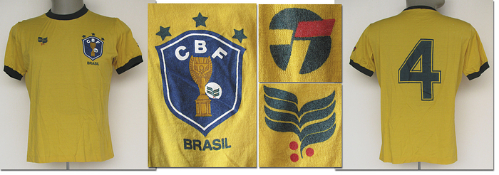 Original match worn Spielertrikot von Brasilien aus dem Halbfinal-Spiel der Olympischen Spiele 1988 gegen Deutschland mit der Rückennummer 4. Getragen am 27.09.1988 in Seoul. Brasilien - Deutschland 1:1 n.V, 3:2 i.E. Tauschtrikot direkt aus der Sammlung des deutschen Nationalspielers Frank Mill. Status:AAA.