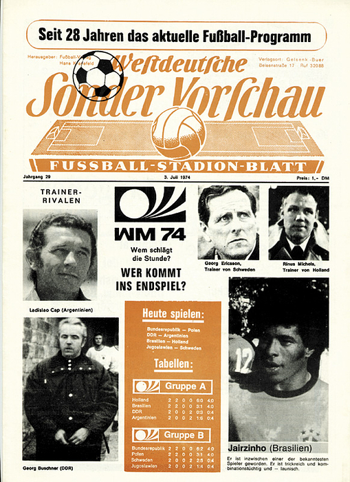 World Cup 1974. Programm netherlands v Brasil + G