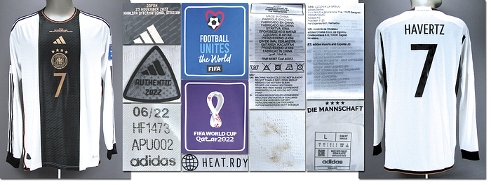 Original match worn / issued Spielertrikot von Deutschland mit der Rückennummer 7. Getragen von Kai Havertz am 23.11.2022 im Gruppenspiel der Fußball Weltmeisterschaft gegen Japan. Deutschland - Japan 1:2. Status:AAB.