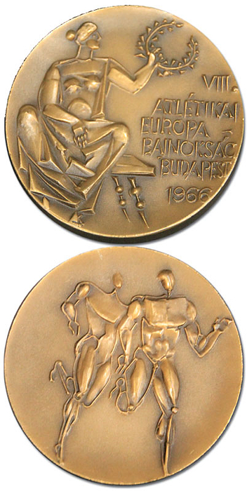 Teilnehmermedaille 9. Leichtatheltik Europameisterschaften 1966 in Budapest. Bronze. 5,2 cm.