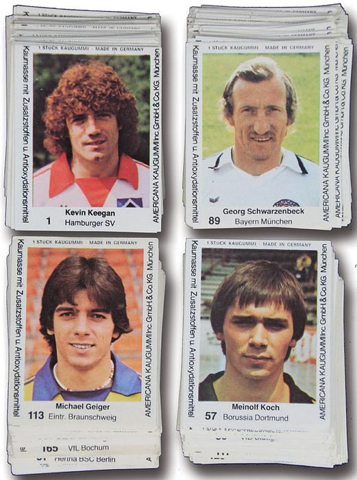 Stars der Bundesliga ´80. ca. 400 Sammelbilder dieser Serie. „1.Bundesliga" von Americana Kaugummi GmbH München. Papier, je 7x5,5 cm.