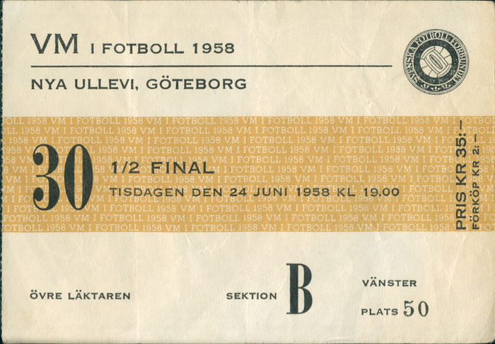 VM i Fotboll 1958. Fotbollstadion Göteborg. Halbfinale. Schweden -Deutschland. 24.6.1958. 11,5x8 cm.