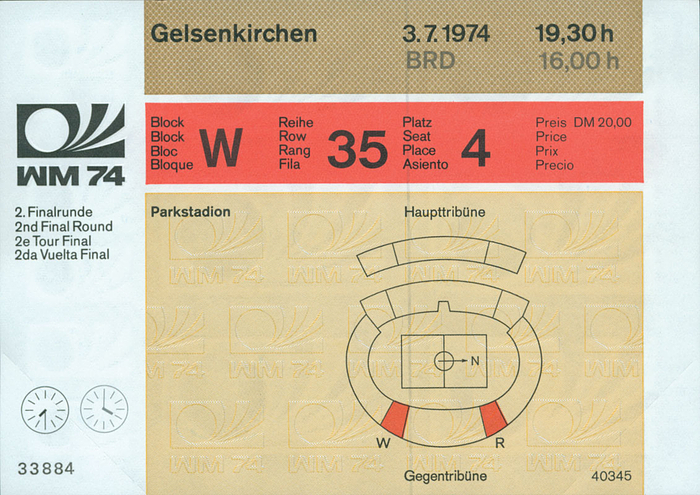 2. Finalrunde: 3.7. Argentinien - DDR (1:1) in Gelsenkirchen, 15x10,5 cm.