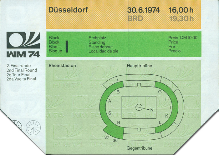 2. Finalrunde: Deutschland - Schweden (4:2) im Düsseldorfer Rheinstadion am 30. Juni 1974, 15x10,5 cm.