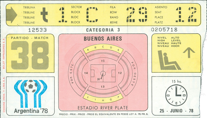 Finale: Argentinien - Holland im Estadio River Plate am 25. Juni 1978 - Press. 17x10cm.