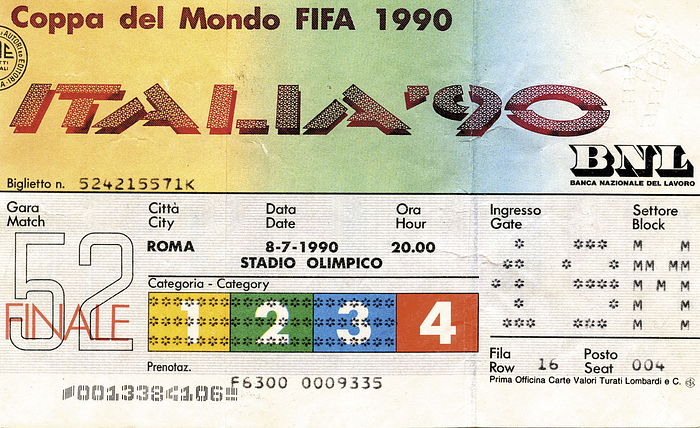 Coppa del Mondo FIFA 1990. Finale: Deutschland - Argentinien am 8.7.1990 in Rom, Stadio Olimpico. 15,3x9,5 cm.