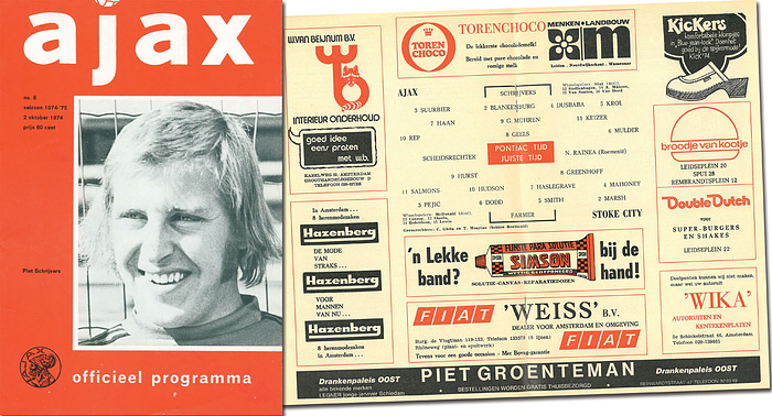 Offizielles Fußball Programm Europapokal Ajax Amsterdam v Stoke City. 18.10.1966 in Amsterdam.