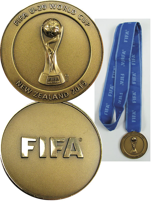 FIFA U-20 World Cup New Zealand 2015. Für den 3.Platz von Mali. Bronze, 5 cm mit original Seidenband.