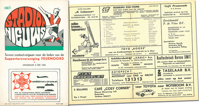 Feijenoord Rotterdam v Tottenham Hotspurs. 1974 in Amsterdam. Offizielles Programm Europapokal "Stadion Neuws".