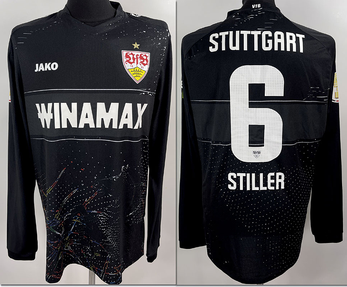 Original match issued VFB Stuttgart Spielertrikot mit der Nummer 6 von Angelo Stiller. Vorbereitet für das DFB Pokal-Spiel gegen SSV Jahn Regensburg am 03.12.2024. Status:AAC.