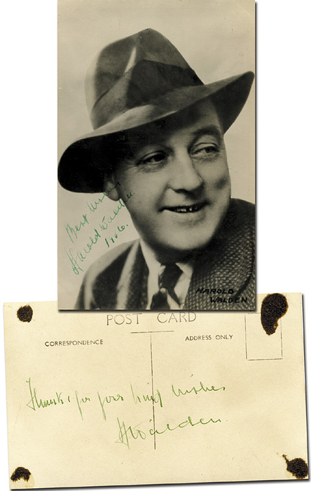 (1887-1955) S/W-Foto mit original Signatur von Harold A. Walden (GBR) und original Widmung auf der Rückseite. Goldmedaille im Fußball bei den Olympischen Spielen 1912 mit Großbritannien. 14x9 cm.