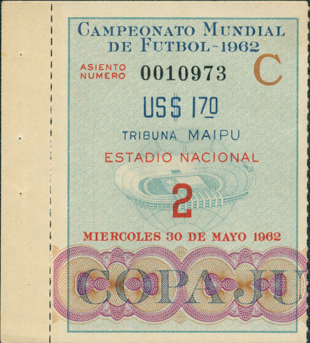 Campeonato Mundial de Futbol 1962. Estadio Nacional. 30.5.1962. (Gruppenspiel Chile - Schweiz 3:1), . 9x6,5cm.