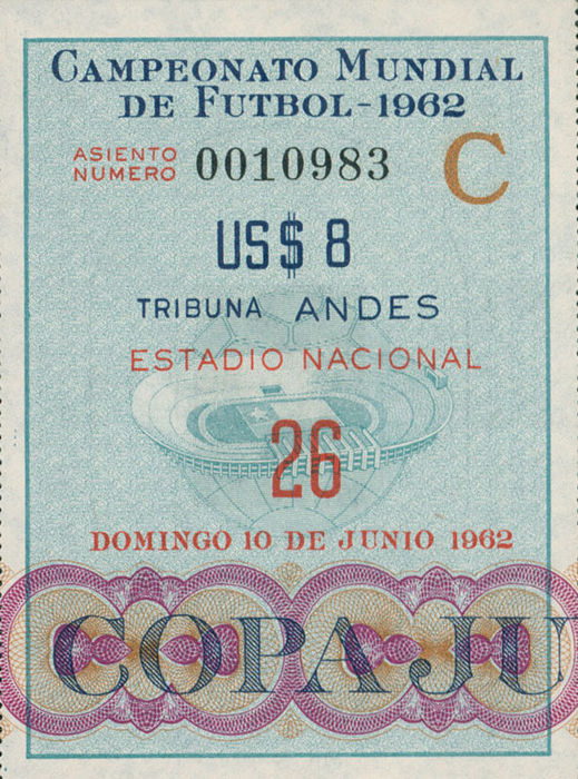 Campeonato Mundial de Futbol 1962. Deutschland - Jugoslawien 0:1 im Estadio Nacional am 10.6.1962. 9x6,5 cm.