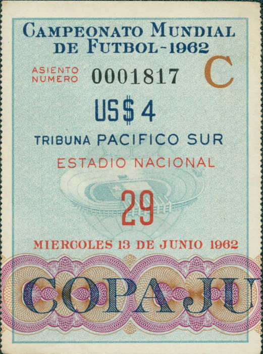 Campeonato Mundial de Futbol 1962. Estadio Nacional. 13.6.1962. (Halbfinale Brasilien - Chile), 8,5x6,5 cm.