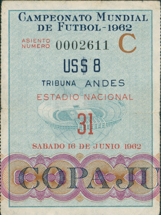 Campeonato Mundial de Futbol 1962. Estadio Nacional. 16.6.1962. Spiel um Platz 3 (Chile - Jugoslawien 1:0). 8,5x6,5cm.
