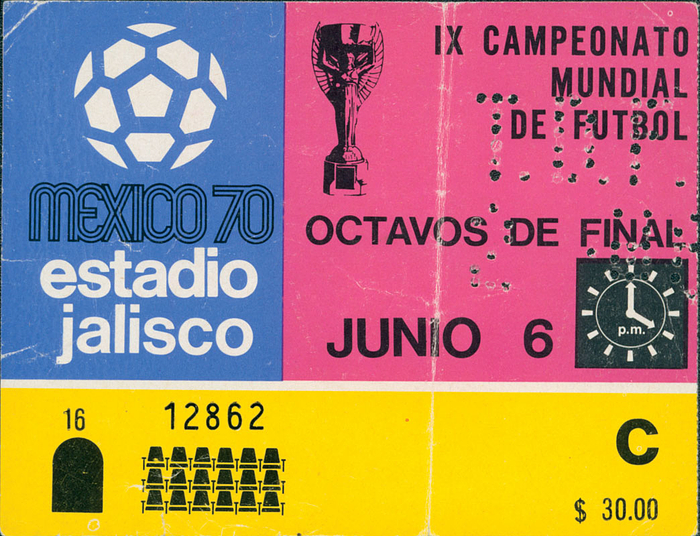 Gruppenspiel: Rumänien - CSSR im Estadio Jalisco am 6. Juni 1970, Eintrittskarte Fußball Weltmeisterschaft 1970; 13x10cm.