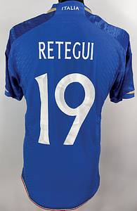 Original match issued Italien Spielertrikot mit der Nummer 19. Vorbereitet für Matteo Retegui für das EM-Qualifikations Spiel gegen England am 23.03.2023 in Neapel. Status:AAC. - Bild 2