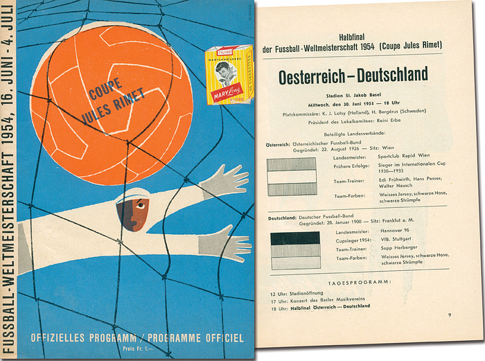 Programm WM 1954  | Fussball-Weltmeisterschaft 1954, 30.Juni 1954. Halbfinale:  Österreich - Deutschland (1.6) in Basel.