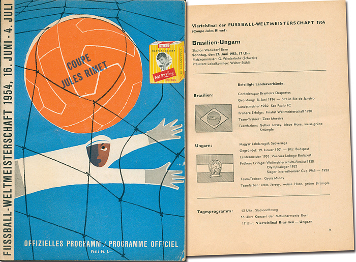 Programm WM 1954  | Fussball-Weltmeisterschaft 1954, 27.Juni 1954. Viertelfinale: Ungarn - Brasilien in Bern.