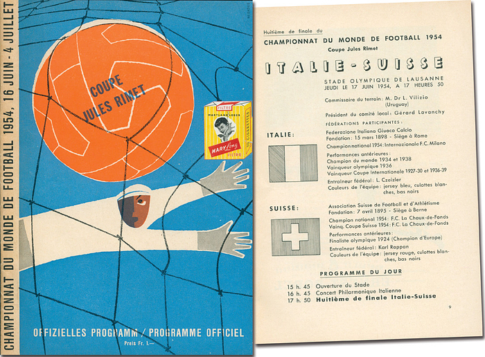 Programm WM 1954  | Fussball-Weltmeisterschaft 1954, 17.Juni 1954. Spiel Gruppe 4:  Schweiz - Italien in Lausanne.