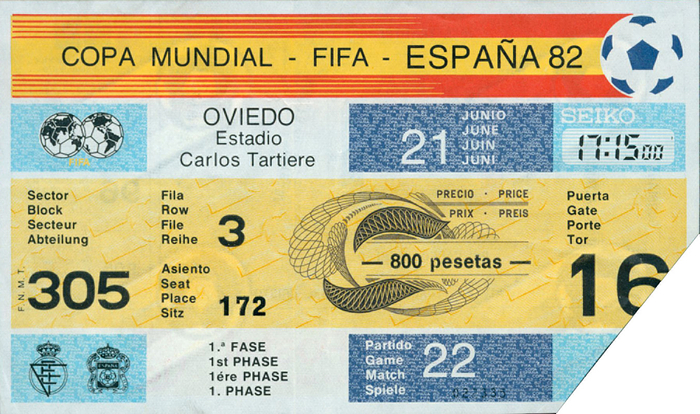  - Ticket World Cup 1982  Austria v Algeira (2-0) Copa Mundial. 21st  june 1982 in Oviedo, size 15x9cm. Condition: C+