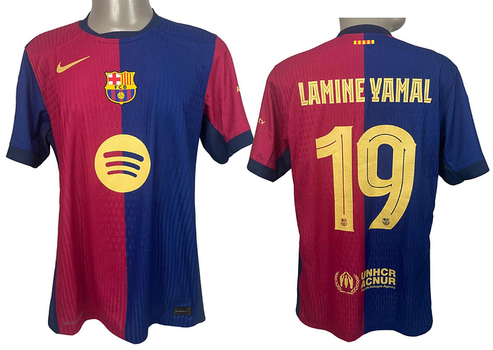 Barcelona, FC - Trikot 2024  | Original match issued Spielertrikot des FC Barcelona mit der Rückennummer 19. Vorbereitet für Lamine Yamal für das Champions League Spiel am 23.10.2024 FC Barcelona vs Bayern München (4:1). Tauschtrikot!!!. Status:AAA.