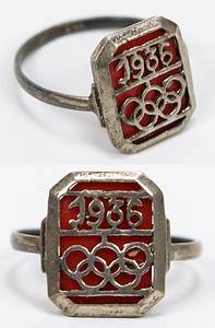  - Ring commemorating the 1936 Berlin Olympic Games, featuring the Olympic rings and the inscribtion "1936". Silver-plated, ring diameter 20 mm. Silver-plated with imitation amber. Image side: 1.5 x 1.1 cm. Condition: A - Bild 4