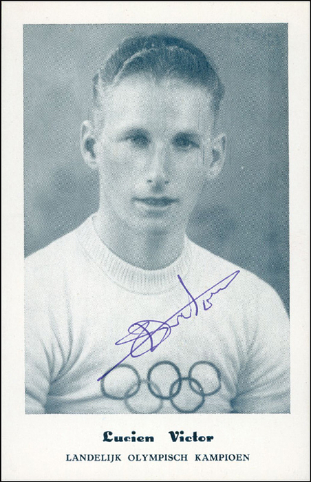 Victor, Lucien  | (1931-1995) Sammelbilder mit original Signatur von Lucien Victor (BEL). Goldmedaille bei den Olympischen Spielen 1952 im Radsport Straße Team, 12,5x8 cm