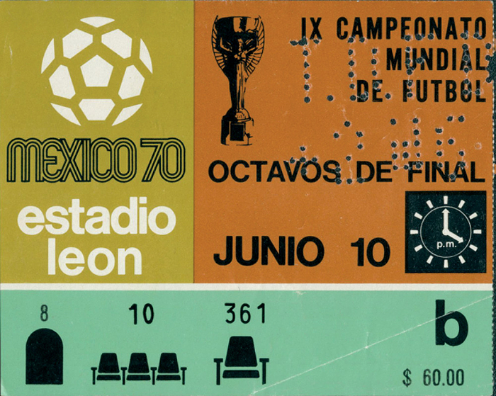  - World Cup 1970 Ticket Germany vs Peru on 10th June. Size 13x10cm. Very rare, only 18,000 spectateurs! Folded Condition: C+