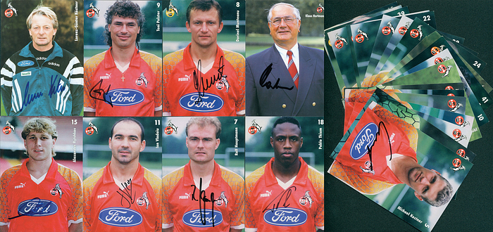 Köln, 1.FC - 1997  | 28 Autogrammkarten des 1.FC Köln mit original Signaturen vom August 1997. 14,5x10,5 cm