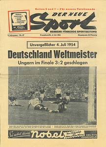  - Four different original German sports newspapers from July 1954, featuring the German team's victory at the 1954 FIFA World Cup: Der Fußball Sport, Cologne; Neue Woche, Hanover; Fußball-Woche, Berlin, GDR; De neue Sport, Frankfurt. Sizes: 47x32 to 32x23 cm Condition: C - Bild 4